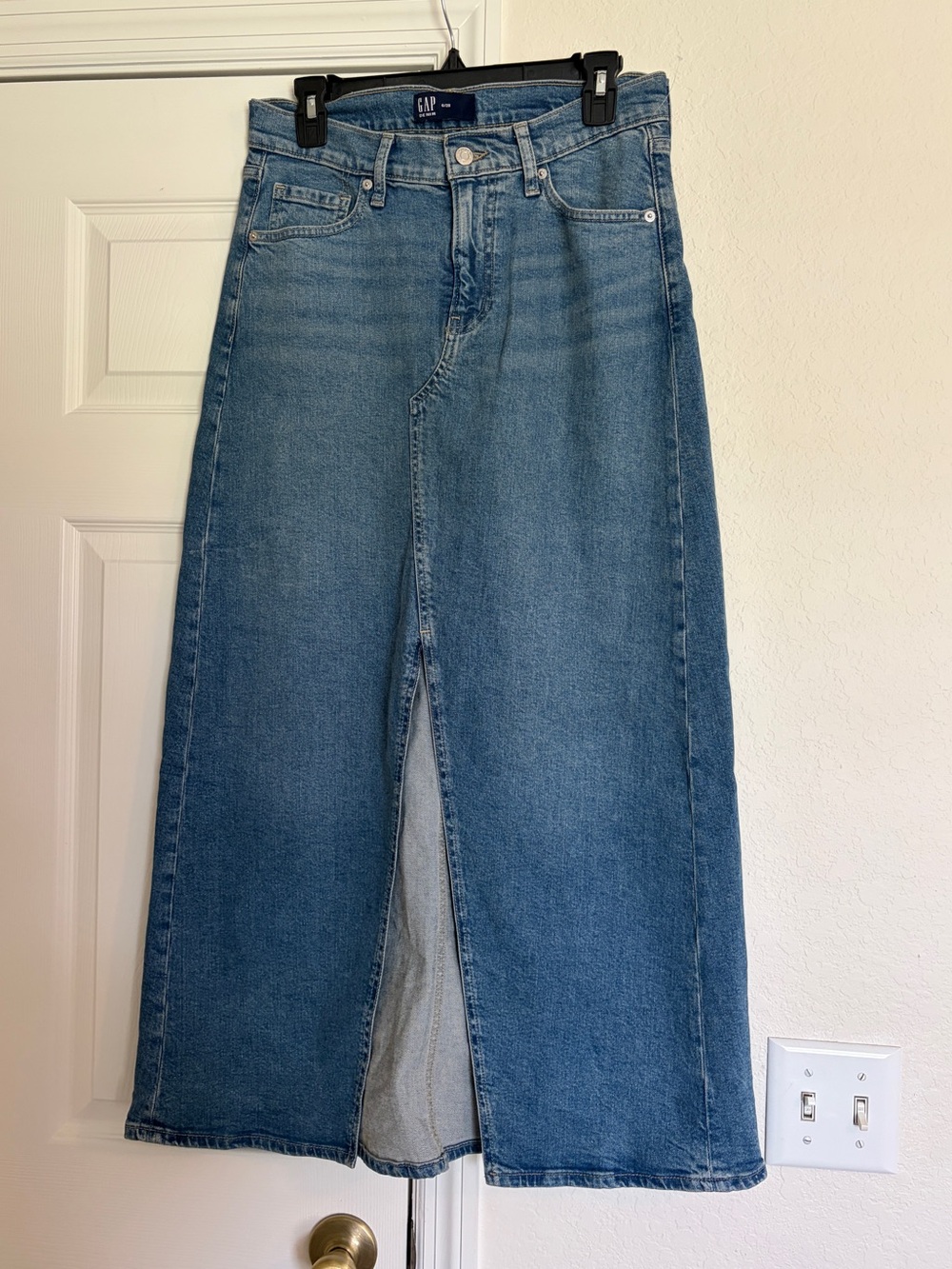 GAP Light Blue Denim Maxi Skirt with Front Slit